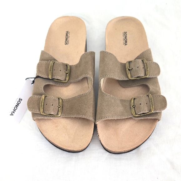 *NWT* Sonoma Taupe Leather Adjustable Straps Sandals Comfort Beach Summer, 8M - Picture 1 of 8